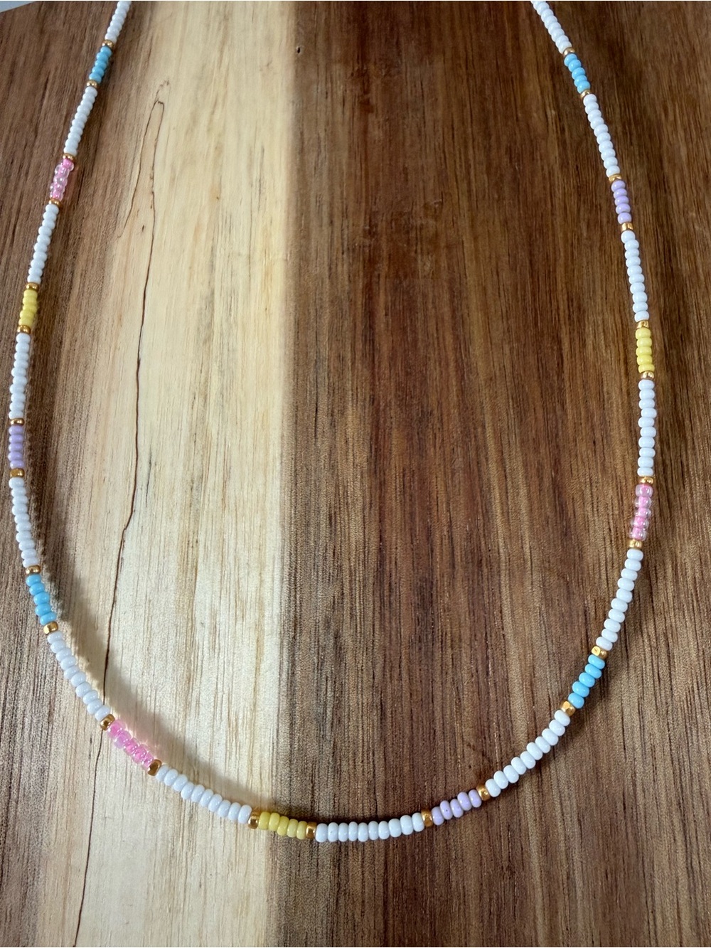 Delicate Pastel Beaded Necklace - White, Pink, Blue & Yellow
